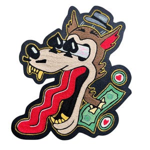 Aplique traseiro com ponto corrente do lobo de desenho animado Ás de Espadas, acessórios retrô de rock and roll