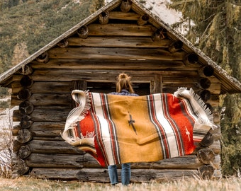 Picknickdecke PATAGONIA mit Fransen | Öko Decke aus Schurwolle f. Erwachsene & Kinder, Kuscheldecke, Boho Decke, Vanlife, Reisen, Camping