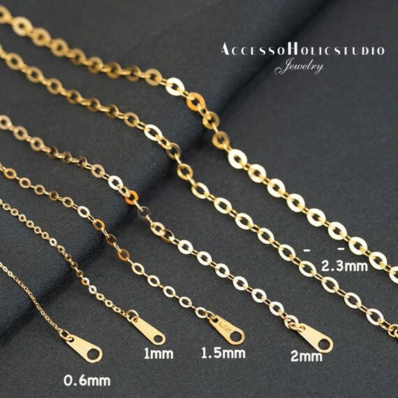 14K Solid Gold Chain Necklace, 13 inch to 31.5 inch Cable Chain, 14K White Gold Necklace, 14K Rose Gold Necklace, 14K Glitter Chain Necklace