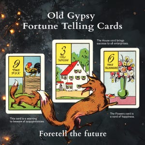 Antiguas cartas de adivinación gitanas, raras y coleccionables de la década de 1940, caja original, Whitman Publishing, 36 cartas con instrucciones.