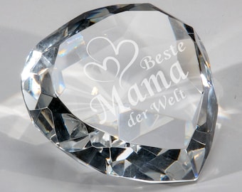 Kristallglas Diamant Herz in blauer Geschenkbox, personalisierte Geschenke, Geschenk für Frauen, Muttertagsgeschenk, Geschenkidee