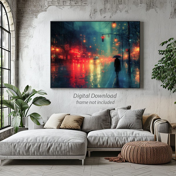 Art picture abstract painting city landscape night in rain file download for canvas picture or poster printing