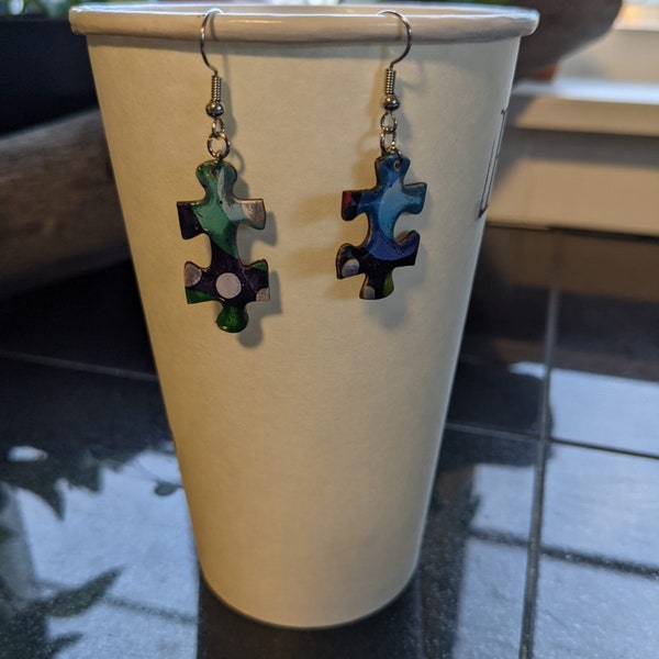 Real puzzle piece earrings