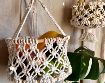 Macrame Hanging Basket, Boho Fruit Hammock, Hanging Produce Basket, Macrame Kitchen Storage, Boho Kitchen Decor, Hanging Fruit Holder