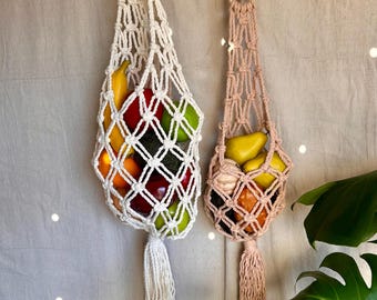 Macrame Hanging Basket, Fruit & Veggie Holder Boho Wall Basket Storage, Cotton Hanging Organizer, Handmade Boho Home Decor, Produce bag
