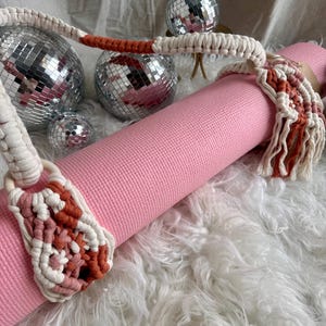 Macrame Yoga Strap, Handmade Yoga Mat Carrier, Boho Yoga Mat Holder, Cotton Rope Yoga Sling, Bohemian blanket holder, yoga gear image 8