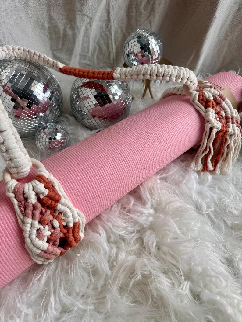 Macrame Yoga Strap, Handmade Yoga Mat Carrier, Boho Yoga Mat Holder, Cotton Rope Yoga Sling, Bohemian blanket holder, yoga gear image 8