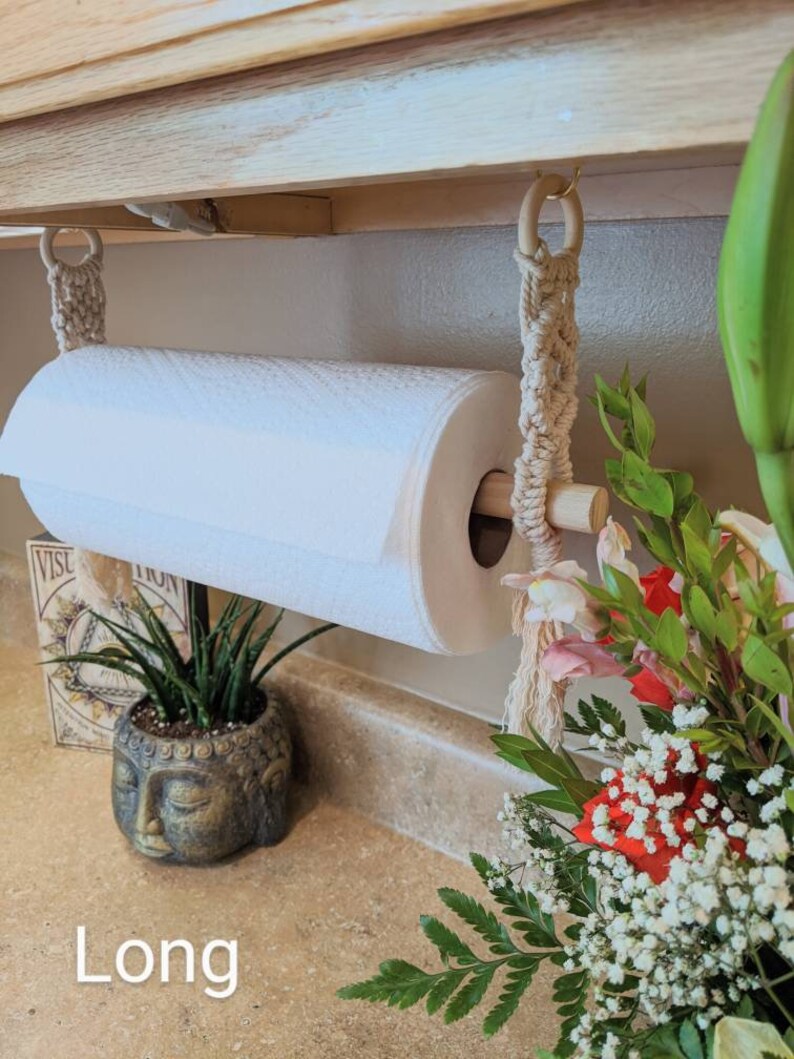 Macrame Paper Towel Holder / 22 Colors / Kitchen Towel Hanging Etsy