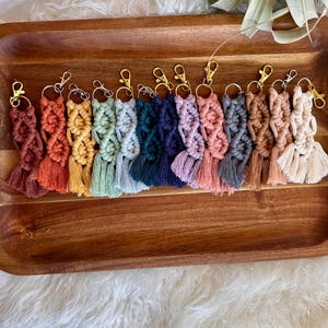 Macrame Fringe Keychain | Mini | Boho Bag Charm | Christmas Holiday Gifts For Her | Birthday Party Favors | Stocking Stuffers | 22 colors