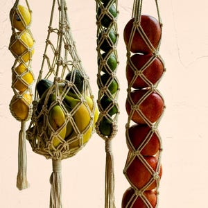 Macrame Fruit & Veggie Hanger, Hanging Produce Storage, Cotton Kitchen Stocking, Onion Garlic Apple Potato Holder, Boho Kitchen Organizer