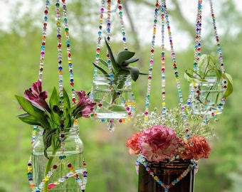 Glass beaded propagation | flower hanger | sun catcher | plant hanger | Christmas Holiday Gift | Gift for her | rainbows | boho | Vintage