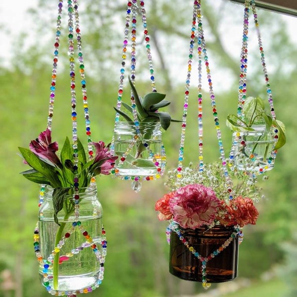 Glass beaded propagation | flower hanger | sun catcher | plant hanger | Christmas Holiday Gift | Gift for her | rainbows | boho | Vintage