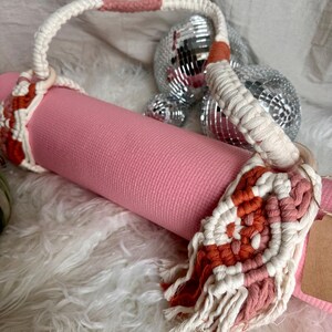 Macrame Yoga Strap, Handmade Yoga Mat Carrier, Boho Yoga Mat Holder, Cotton Rope Yoga Sling, Bohemian blanket holder, yoga gear image 2