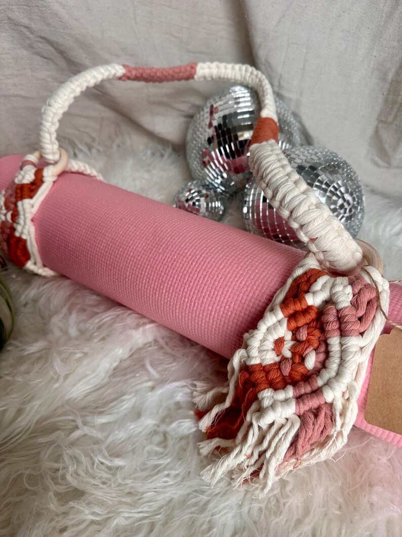 Macrame Yoga Strap, Handmade Yoga Mat Carrier, Boho Yoga Mat Holder, Cotton Rope Yoga Sling, Bohemian blanket holder, yoga gear image 2