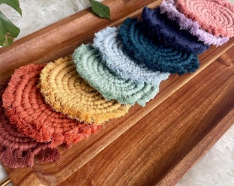 Macrame Coasters, Boho Drink Coasters, Handmade Cotton Coasters, Macrame Table Decor, Bohemian Home Decor, Woven Coaster Set, Farmhouse