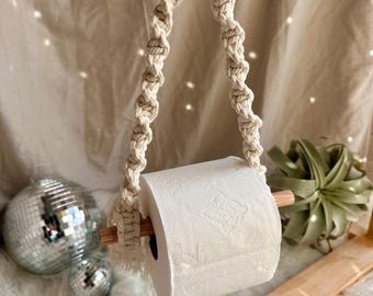 Macrame Toilet Paper Holder, Macrame Hand Towel Hanger, Boho Bathroom Decor, Cotton Rope TP Holder, Rustic Bathroom Organizer, Bohemian