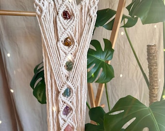 Macrame Chakra Wall Hanging, Crystal Chakra, Boho Macrame Wall Hanging, Seven Chakra Crystal Decor, Spiritual Wall Art, Meditation Room