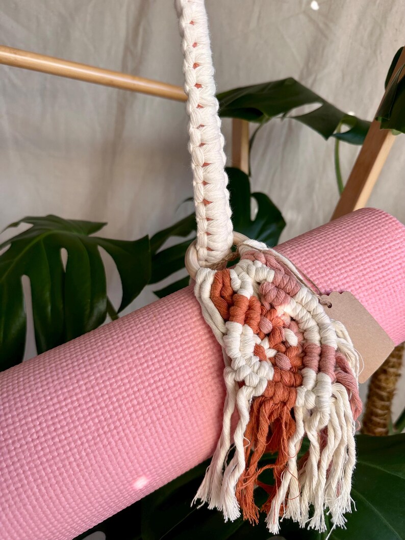 Macrame Yoga Strap, Handmade Yoga Mat Carrier, Boho Yoga Mat Holder, Cotton Rope Yoga Sling, Bohemian blanket holder, yoga gear image 6