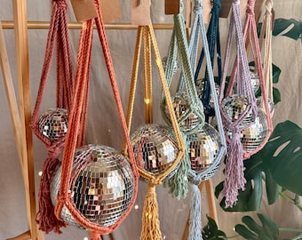 Macrame Disco Ball Hanger, Boho Disco Ball Holder, Hanging Disco Ball Decor, Macrame Party, Boho Home Decor, Retro Boho Wall Decor, Festival