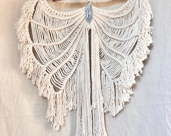 Macrame Angel Wings Wall Hanging with Crystal, Boho Macrame Wall Hanging, Angel Wing Wall Decor, Handmade Cotton Art, Spiritual Bohemian