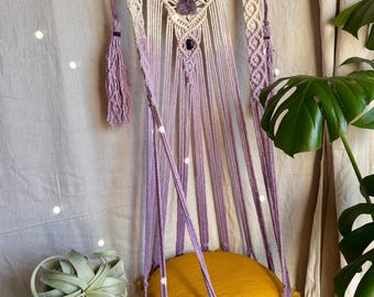 Macrame Cat Hammock, Purple Hanging Cat Bed, Boho Cat Swing, Bohemian Pet Bed, Cat Wall Hammock, Boho Cat Furniture, Crystal Macrame Cat Bed