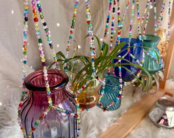 Glass Beaded Propagation Hanger, Sun Catcher Plant Hanger, Hanging Flower Holder, Boho Window Plant Decor, Plant Cutting Holder
