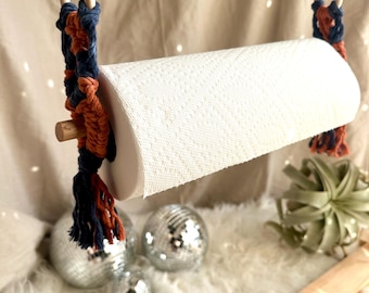 Macrame Paper Towel Holder, Hanging Paper Towel Holder, Boho Kitchen Napkin Organizer, Cotton Rope Paper Towel Hanger, Farmhouse Decor