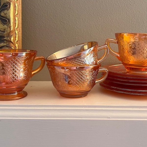 Orange Iridescent Carnival Glass Etsy