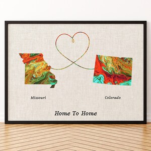 Impression sur toile de carte du Missouri et du Colorado, affiche de carte de deux États ou pays, cadeau pour mariage et anniversaire