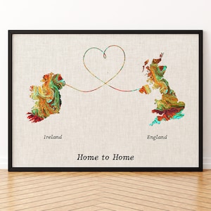Impression sur toile de carte de l'Irlande et de la Grande-Bretagne, affiche de carte de deux États ou pays, cadeau pour mariage et anniversaire
