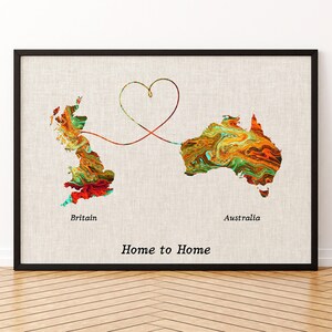 Impression sur toile de carte de la Grande-Bretagne et de l'Australie, affiche de carte de deux États ou pays, cadeau pour mariage et anniversaire