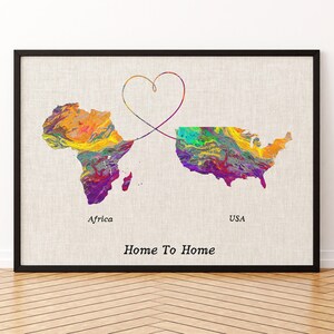 Africa and USA Map Canvas Print, Any Two States Or Countries Map Poster, Gift For Wedding and Anniversary and Birthday