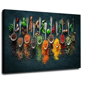 Kitchen Wall Art Herbs Spices Cooking Canvas Wall Art, Cooking Poster Print, Dining Room Wall Decor, Gift for Woman, Mother or Grandmother