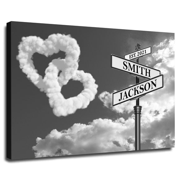 Personalized Wedding Name Street Sign Canvas Print, Custom Name Intersection Sign Poster Wall art, Best Gift For Wedding