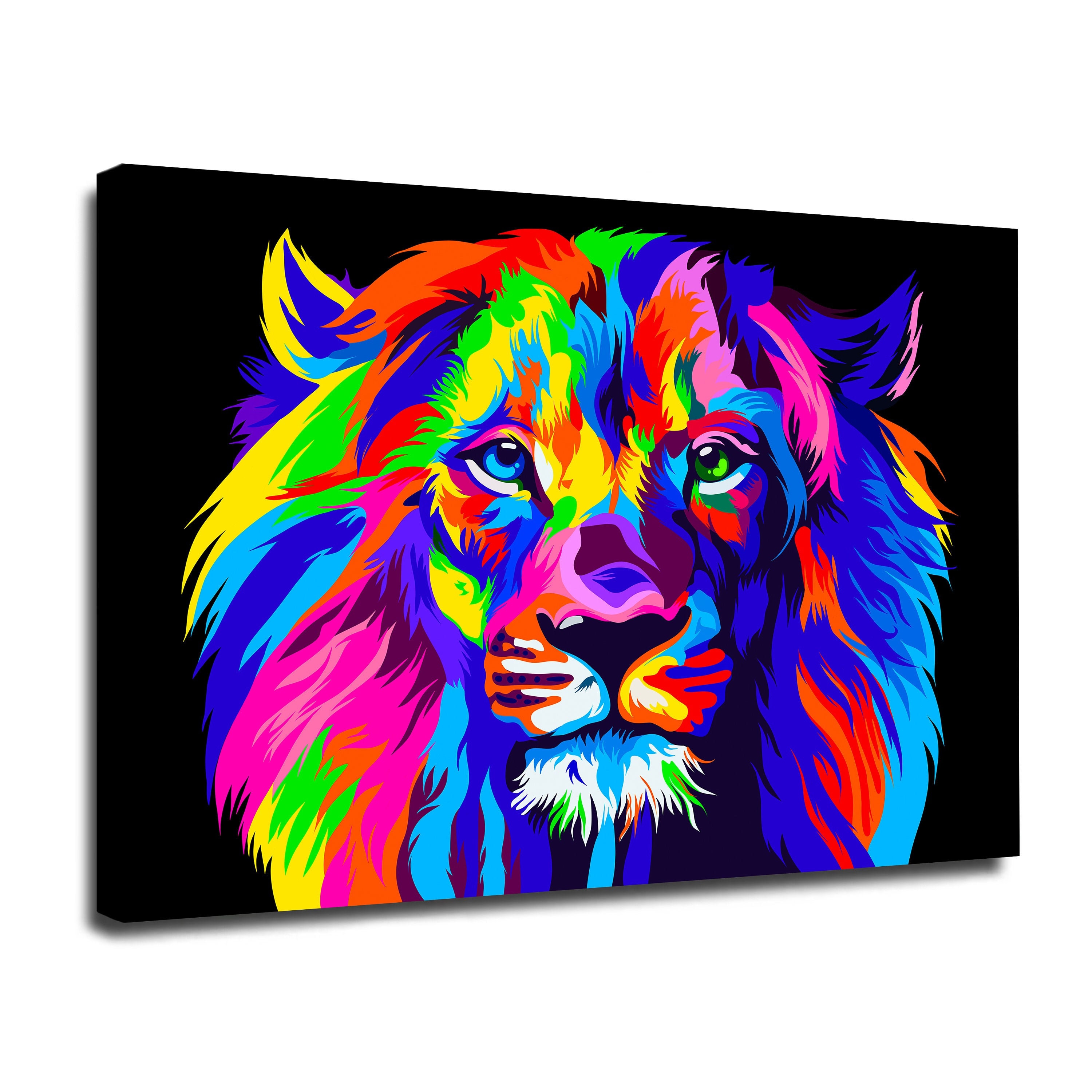 Lion Abstract Canvas Wall Art Lion Abstract Pop Art Lion Etsy