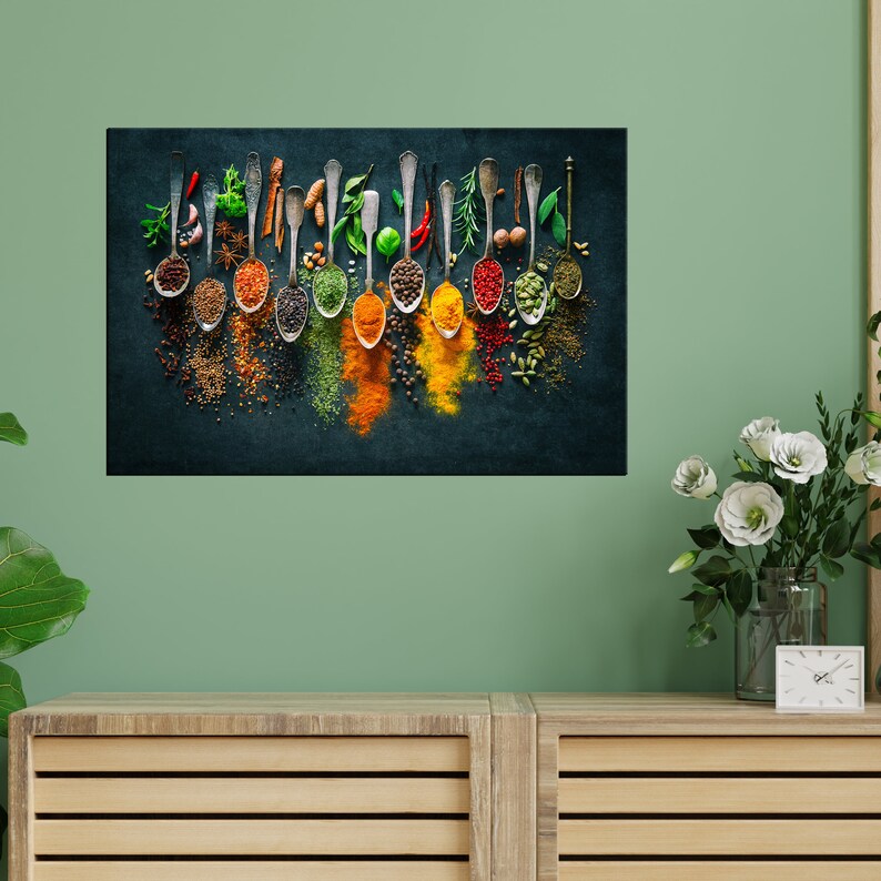 Kitchen Wall Art Herbs Spices Cooking Canvas Wall Art Ready to Etsy