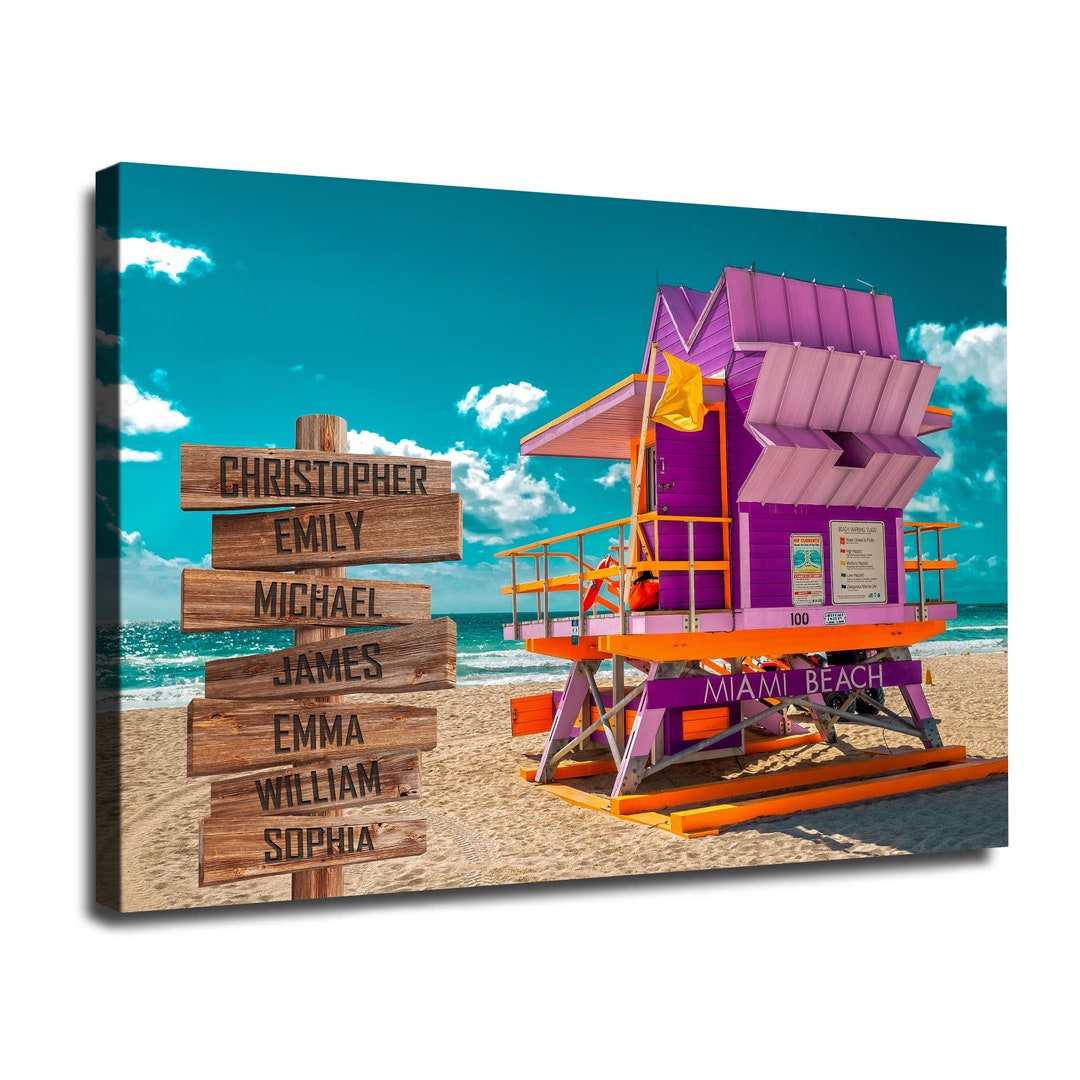 Personalized Canvas Miami Beach Florida Vacation Wall Art, Custom