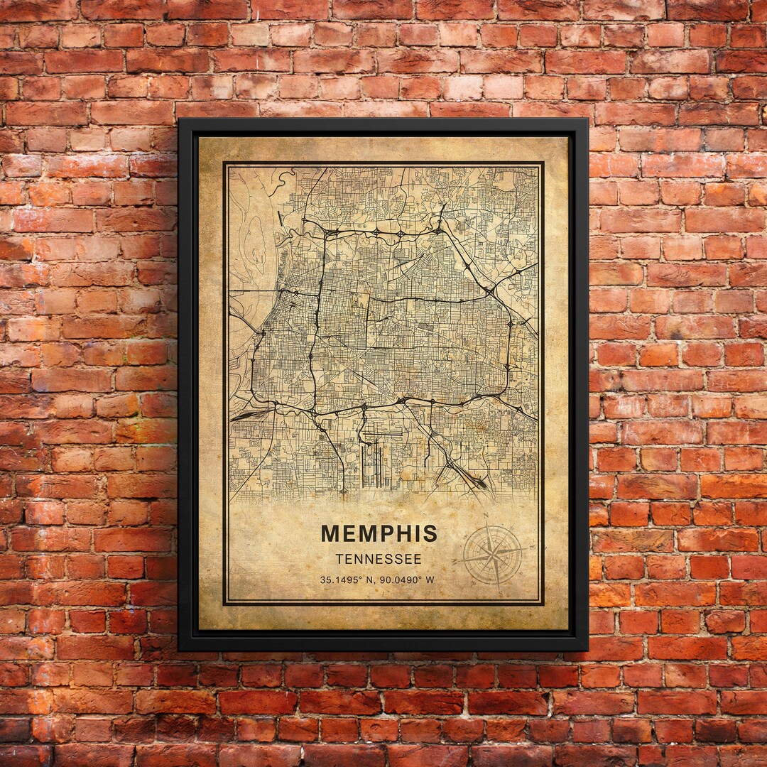 Memphis Map Canvas Vintage Print Tennessee Map Poster Art - Etsy
