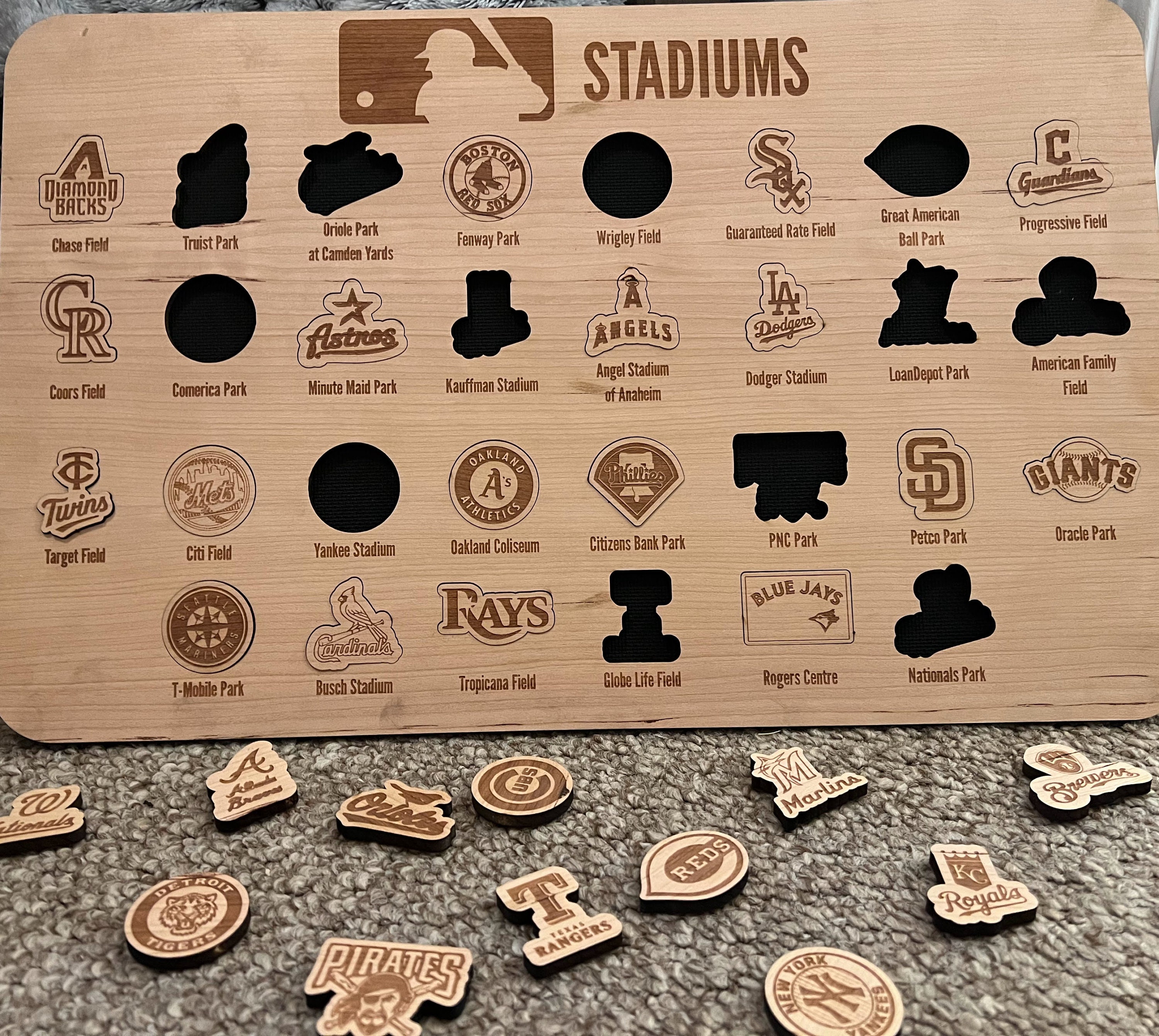 Handcrafted Baseball Stadium Tracker - Unique Baseball Tracking Map for Sports Enthusiasts