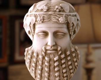 Bajorrelieve máscara de Dionisos. 29 cm. Base. Reproducción en mármol moldeado. Decoración y regalo
