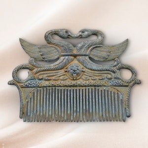 Roman comb with swans in cast bronze. Width 17 cm.  Decorate with art. Bronze gift. Gift for women. Gift for her.