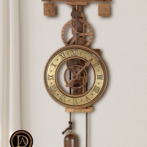 Horloge murale en bois du XVe siècle. 40x20cm. Montres anciennes. Fait main. Cadeau pour les amateurs d&#39;antiquités.