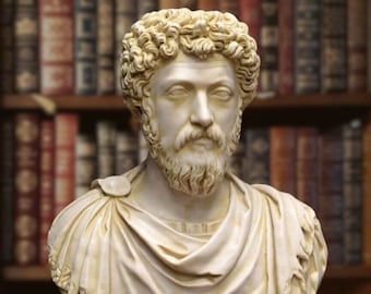 Busto Marco Aurelio. Base redonda. 49 cm. Hecho a mano en España.  Reproducciones de esculturas. Arte antiguo. Decoración y regalo.