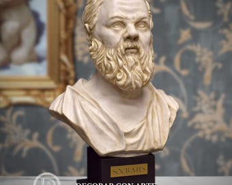 Busto de Sócrates. 33 cm. Mármol moldeado. Hecho a mano en España. Reproducciones de esculturas clásicas para decoración y regalo.