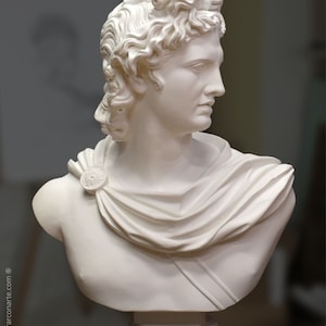 Borstbeeld van Apollo Belvedere. 77 cm. Gips. Handgemaakt in Spanje. Decoratie en geschenk. Kunstateliers en academies.