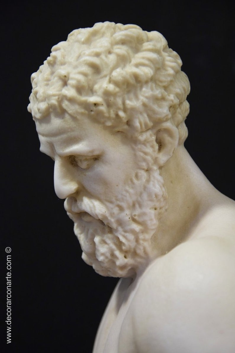 Sculptuur van Hercules Farnese. Gegoten marmer. 60 cm. Handgemaakt in Spanje. Neoklassieke oude kunst. Decoratie, tuin en cadeau. afbeelding 6