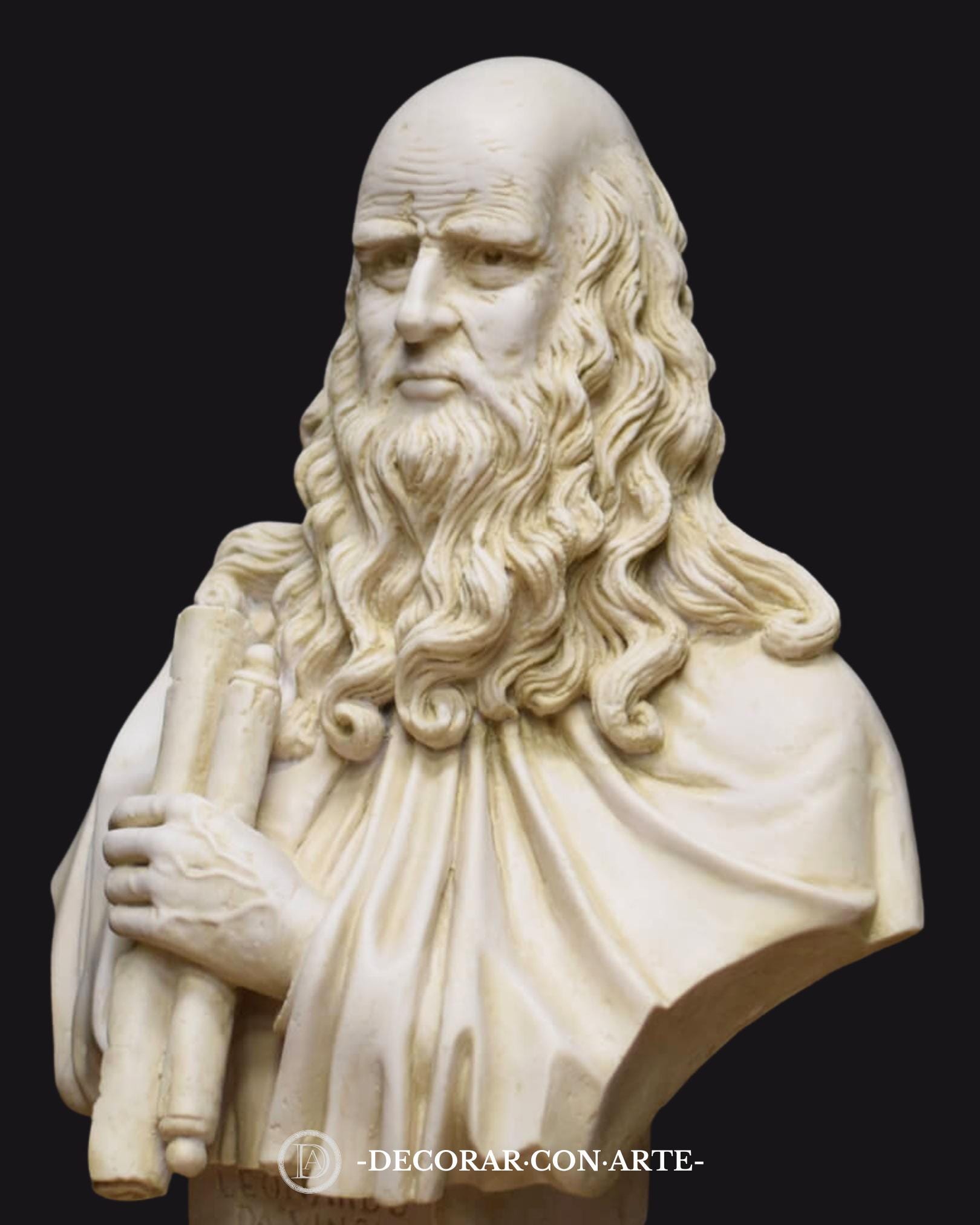 Leonardo Da Vinci Büste – 15 Cm, Aus Marmor & Harz, Handbemalt, Made In Italy