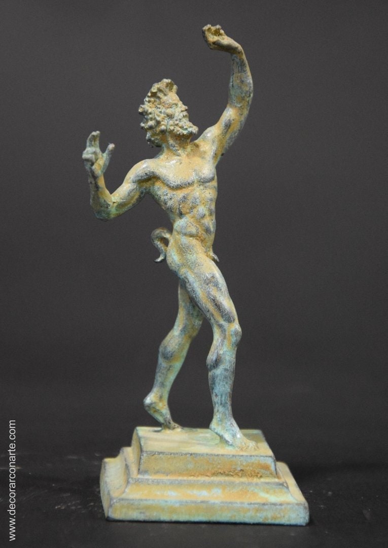 Faun statue from Pompeii in bronze. 11cm. Decorate with art. Bronze gift. Shelf decoration. Birthday gift for him.