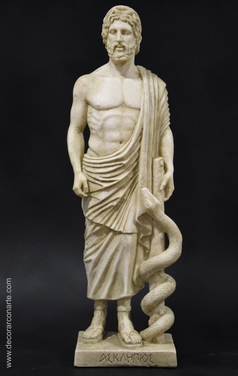 Sculpture of Asclepios, god of medicine. Molded marble. 64cm. Handmade in Spain. Ancient art. Decoration, garden and gift. image 2
