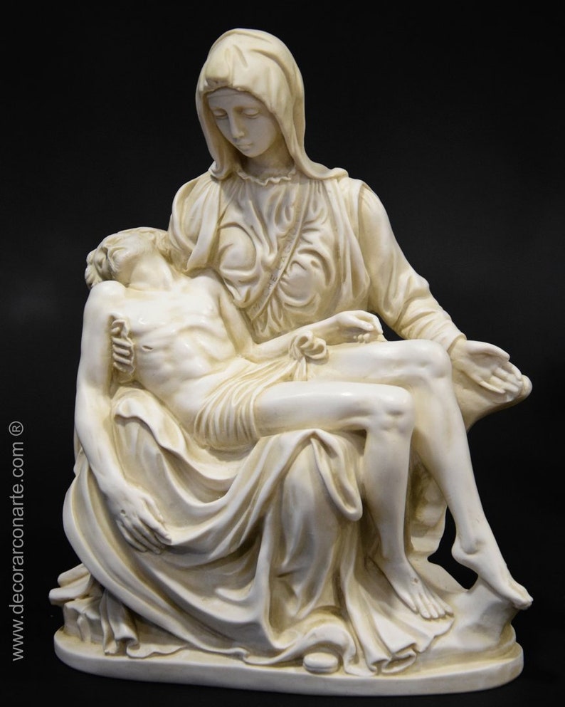 Figur von Michelangelos Pieta. Geformter Marmor. 25cm. Handgefertigt in Europa. Antike Kunst. Dekorations, Garten und Geschenkideen. Bild 4